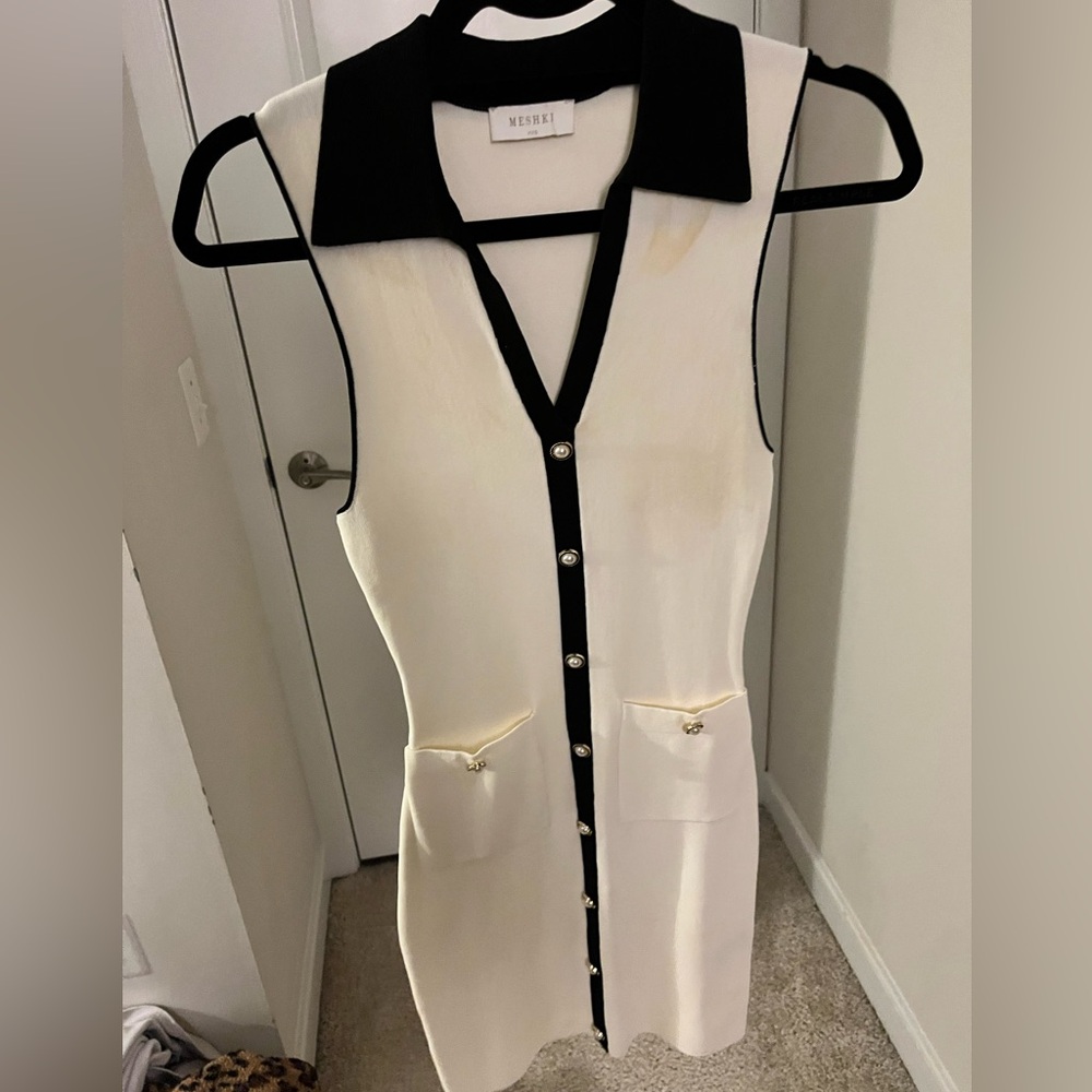 Meshki Elegant Cream Dress with Black Trim